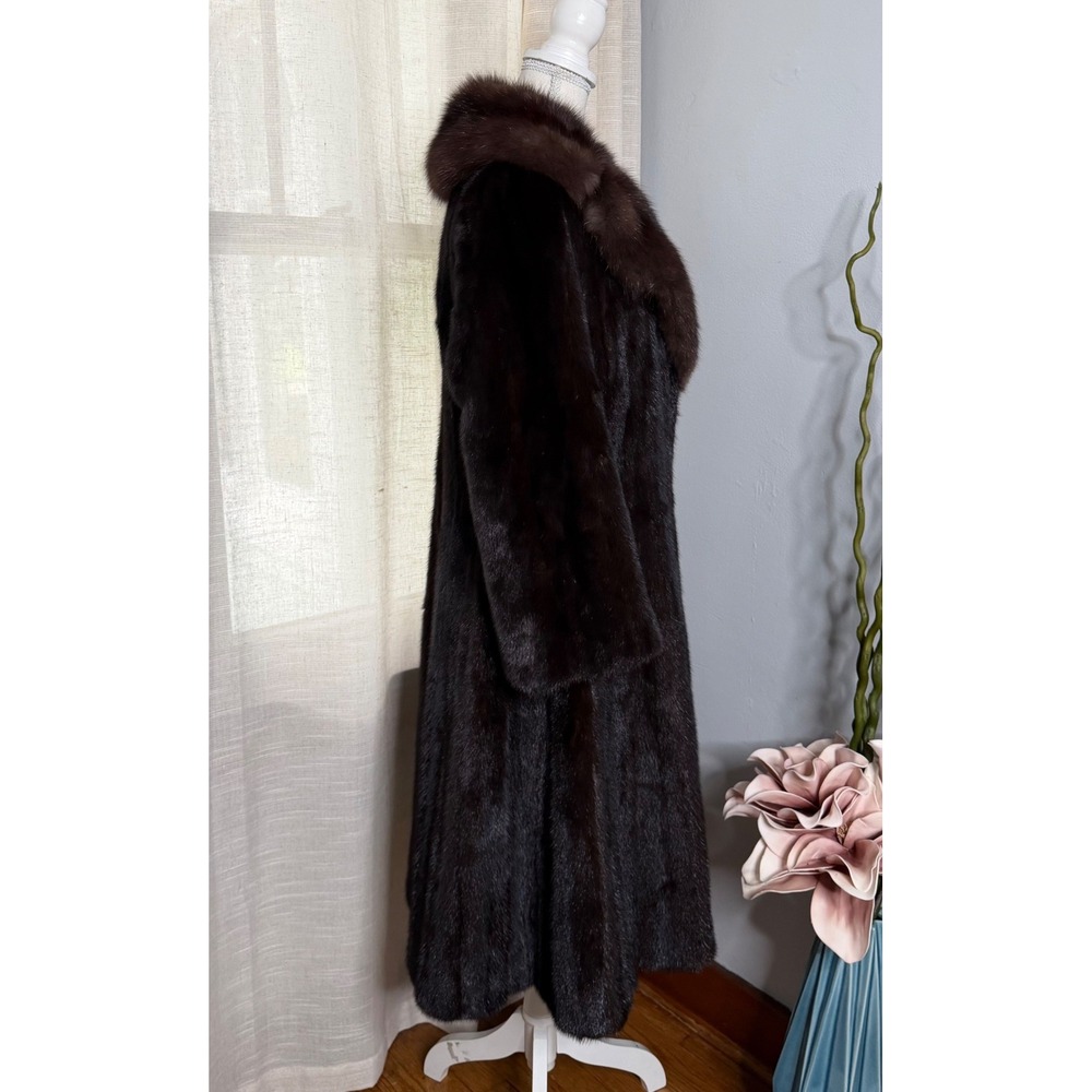 Vintage Mink Fur Coat Full Length Brown Floral Embroidered Lining Women's Medium - Picture 3 of 16